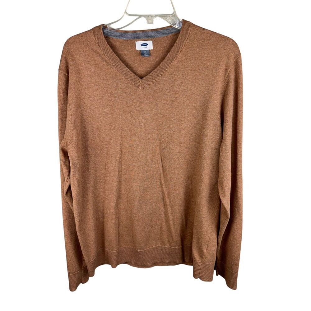 Old Navy Men XL‎ V Neck Brown Sweater Pullover Long Sleeve